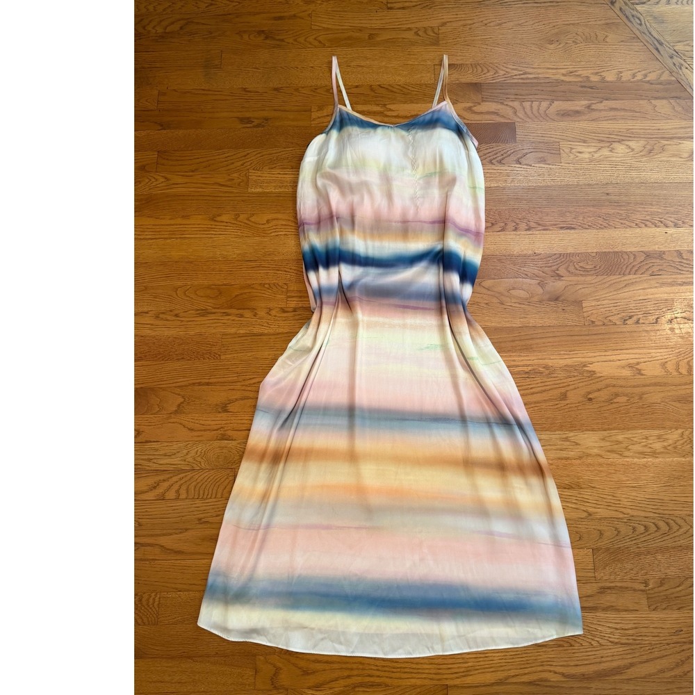 Soma Watercolor Stripe Maxi Chemise Sleep Dress Built-in Shelf Bra Multicolor